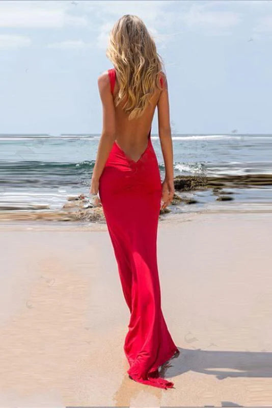 White sexy backless side slit swept skirt hem chiffon mermaid dance dress