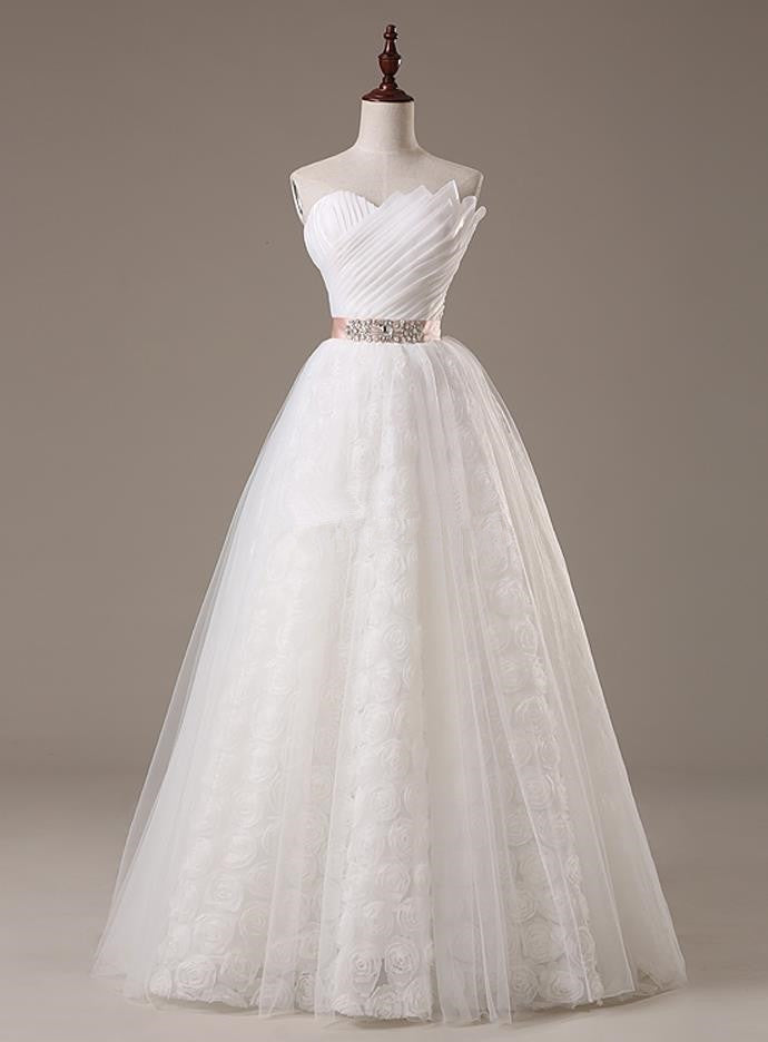 Lace Sash Wedding Dresses Lace-Up Bowknot Sleeveless Bridal Gowns