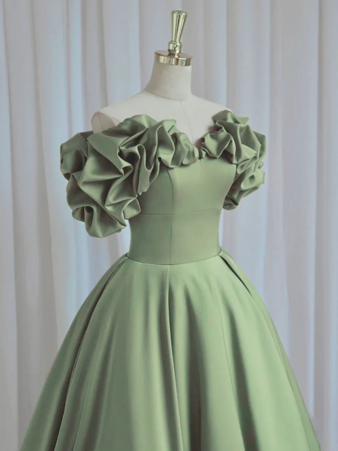 A-Line off Shoulder Satin Green Long Prom Dress Green Prom Dresses