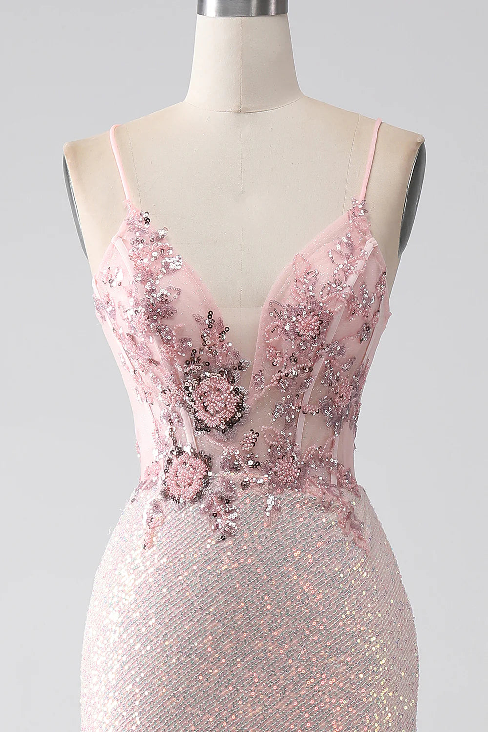 Sparkling pink beaded mermaid dance party cocktail dress