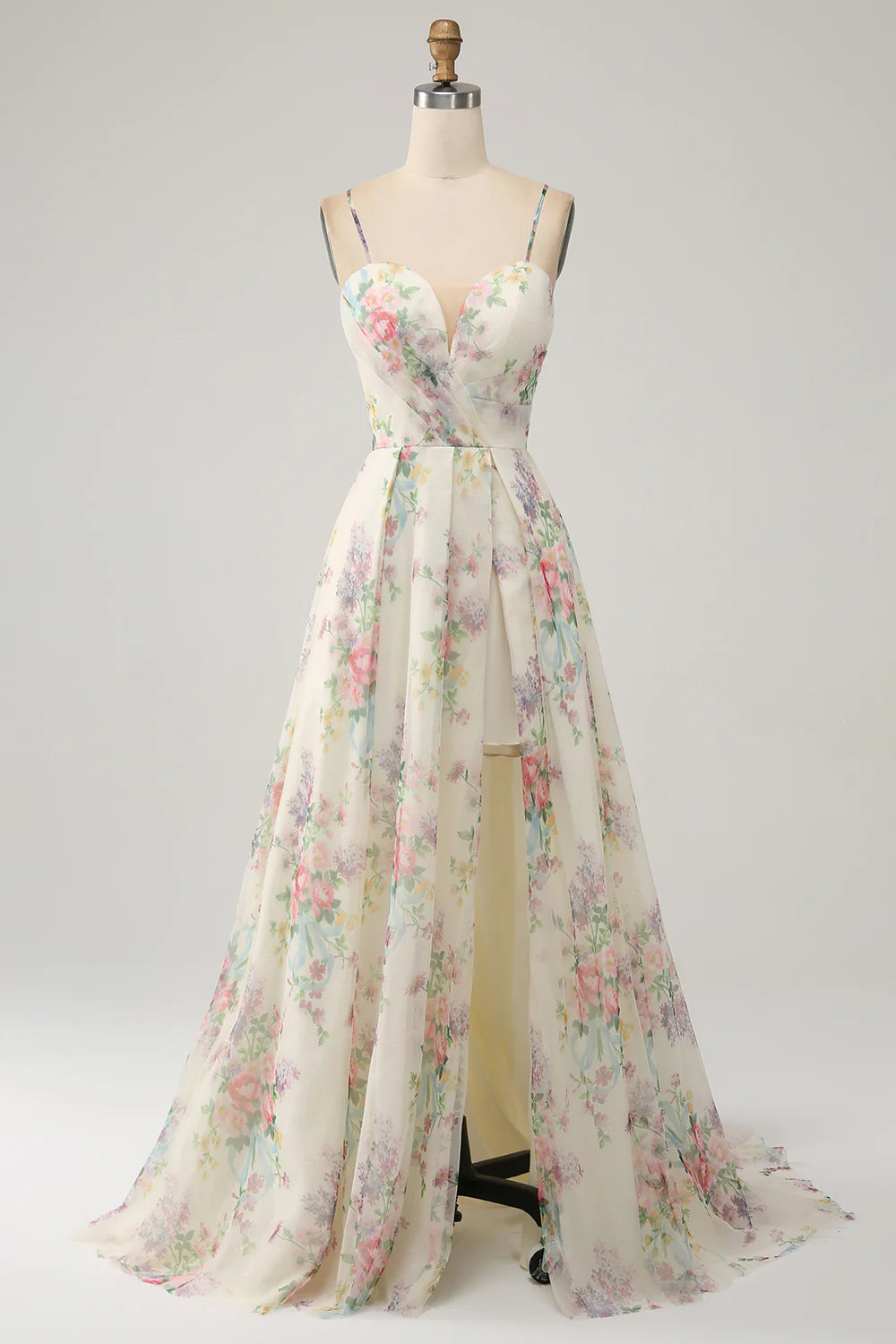 A-line Elegant Flower Print Ivory Split Ball Dress