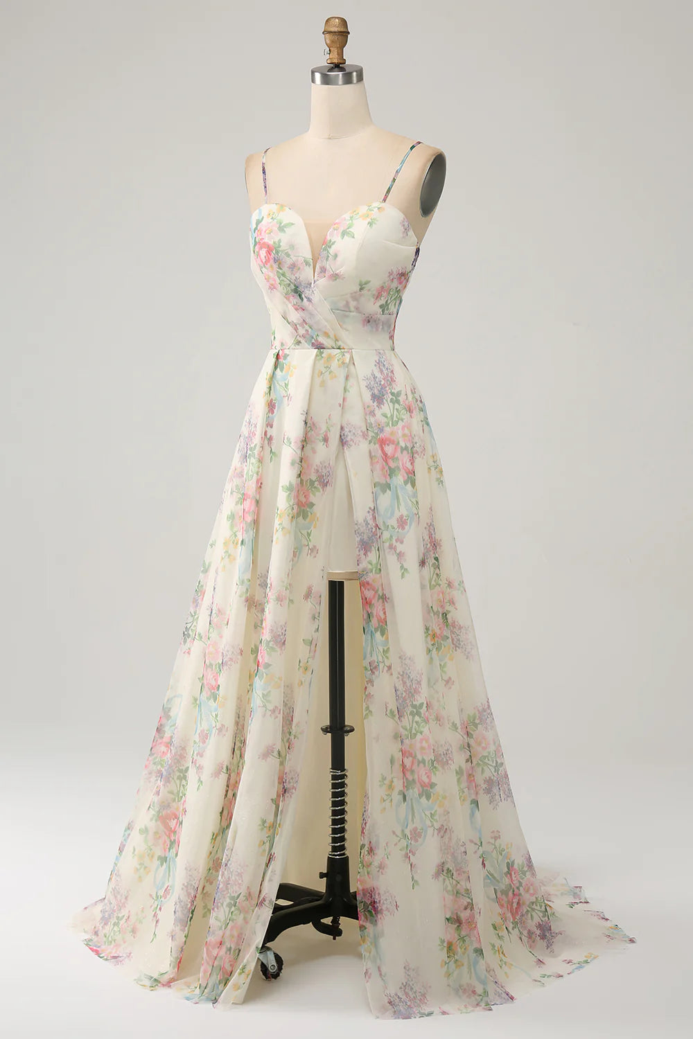 A-line Elegant Flower Print Ivory Split Ball Dress