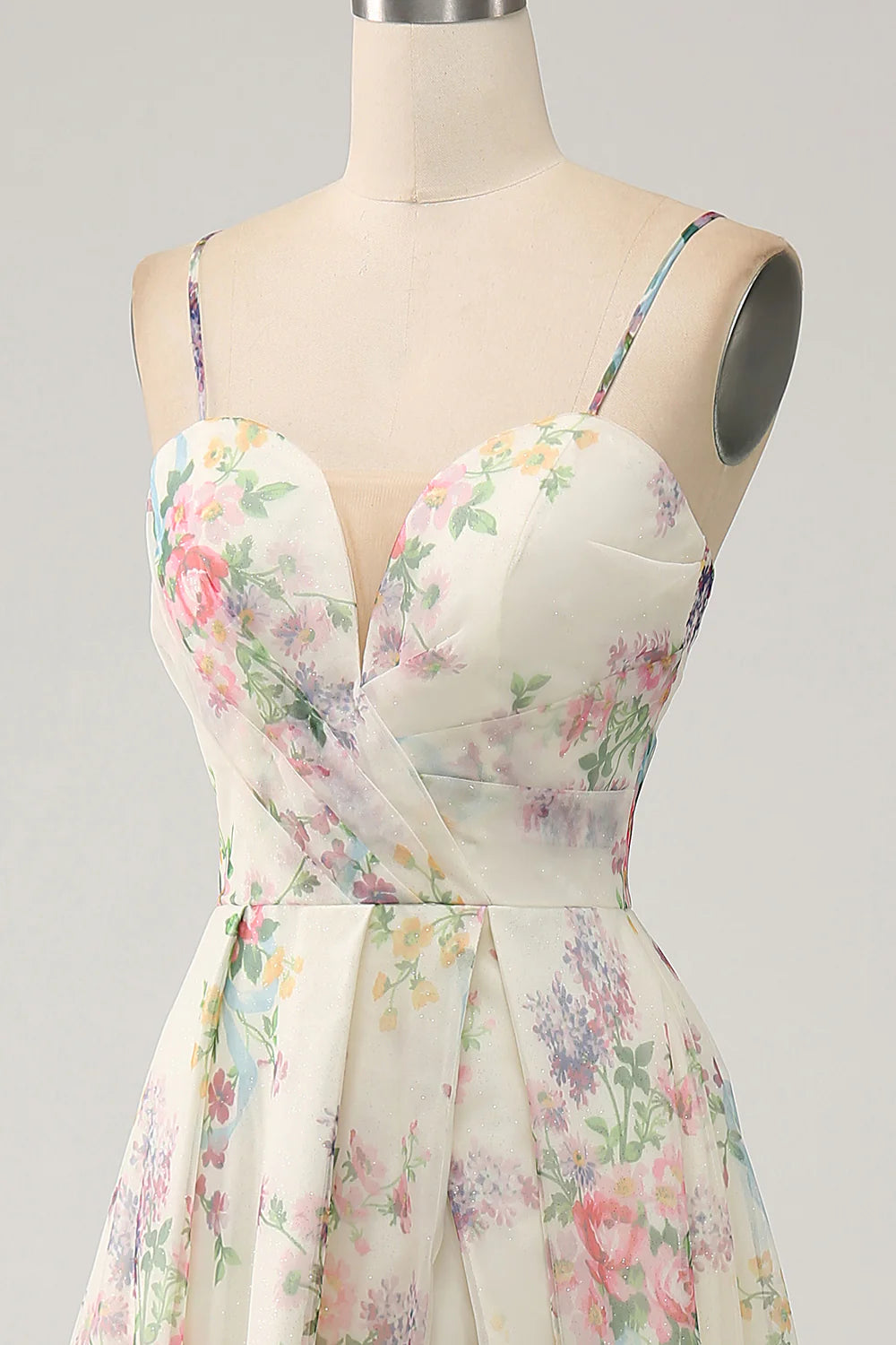 A-line Elegant Flower Print Ivory Split Ball Dress
