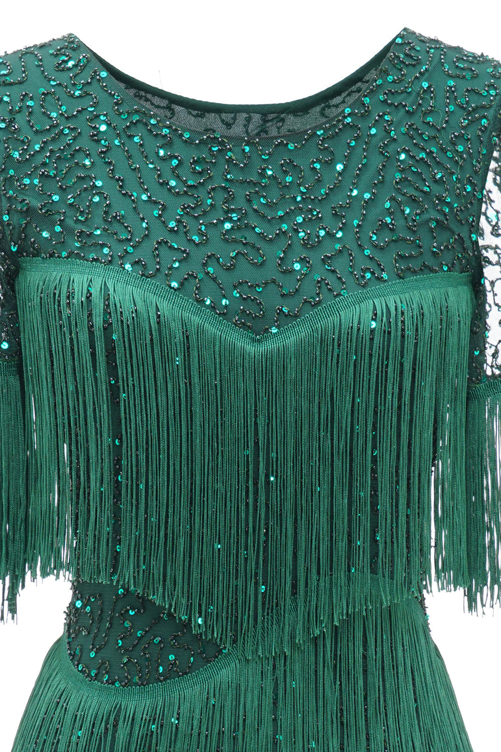 Elegant and high-end dark green round neck tassel bride's mother dress