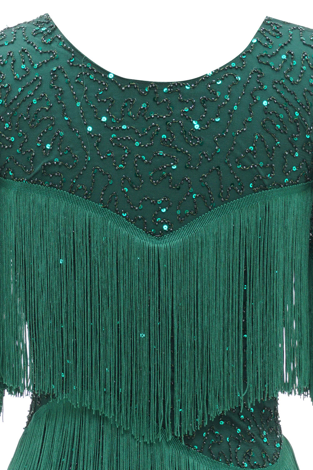 Elegant and high-end dark green round neck tassel bride's mother dress