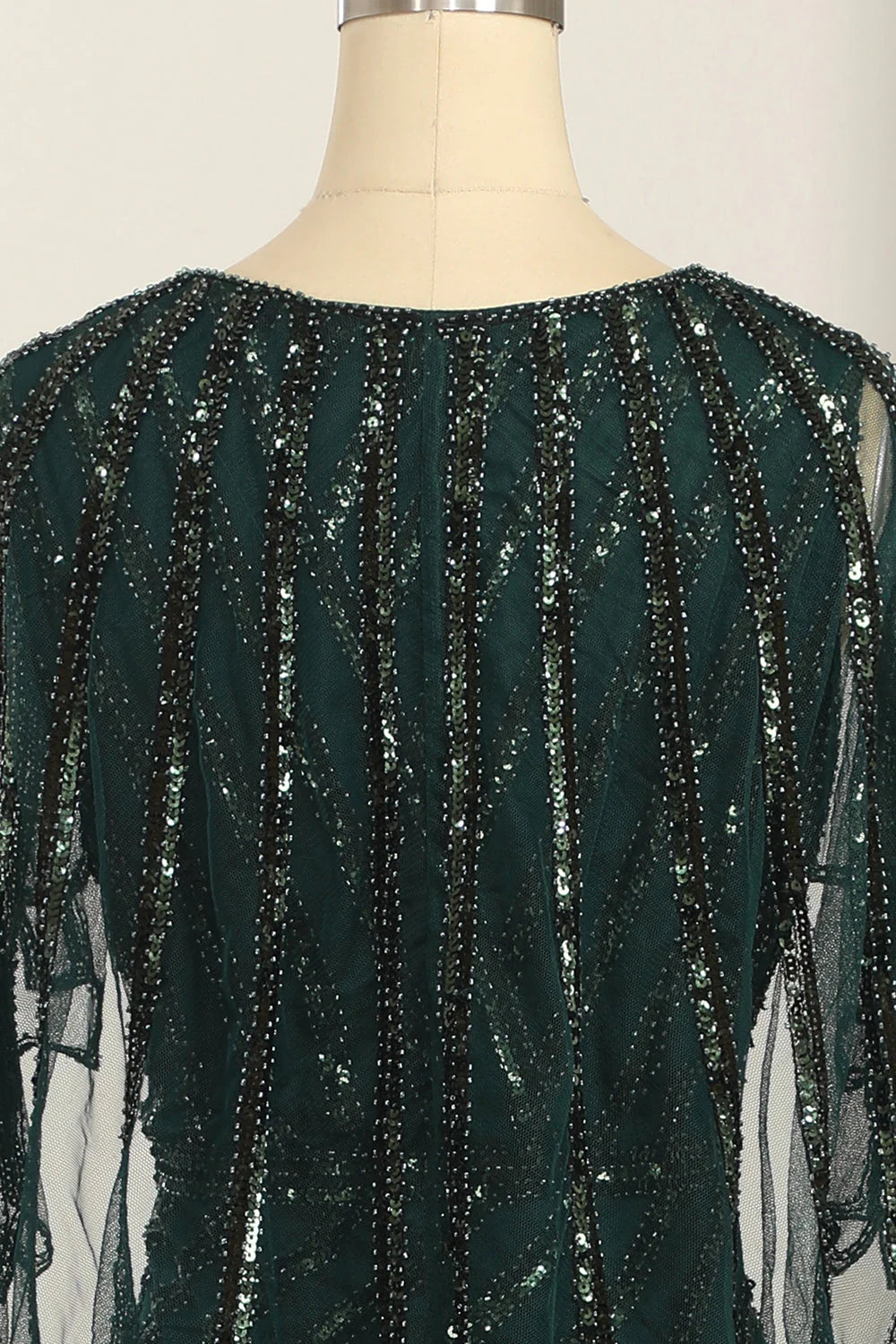 Dark green elegant sequin round neck 1920s long dress