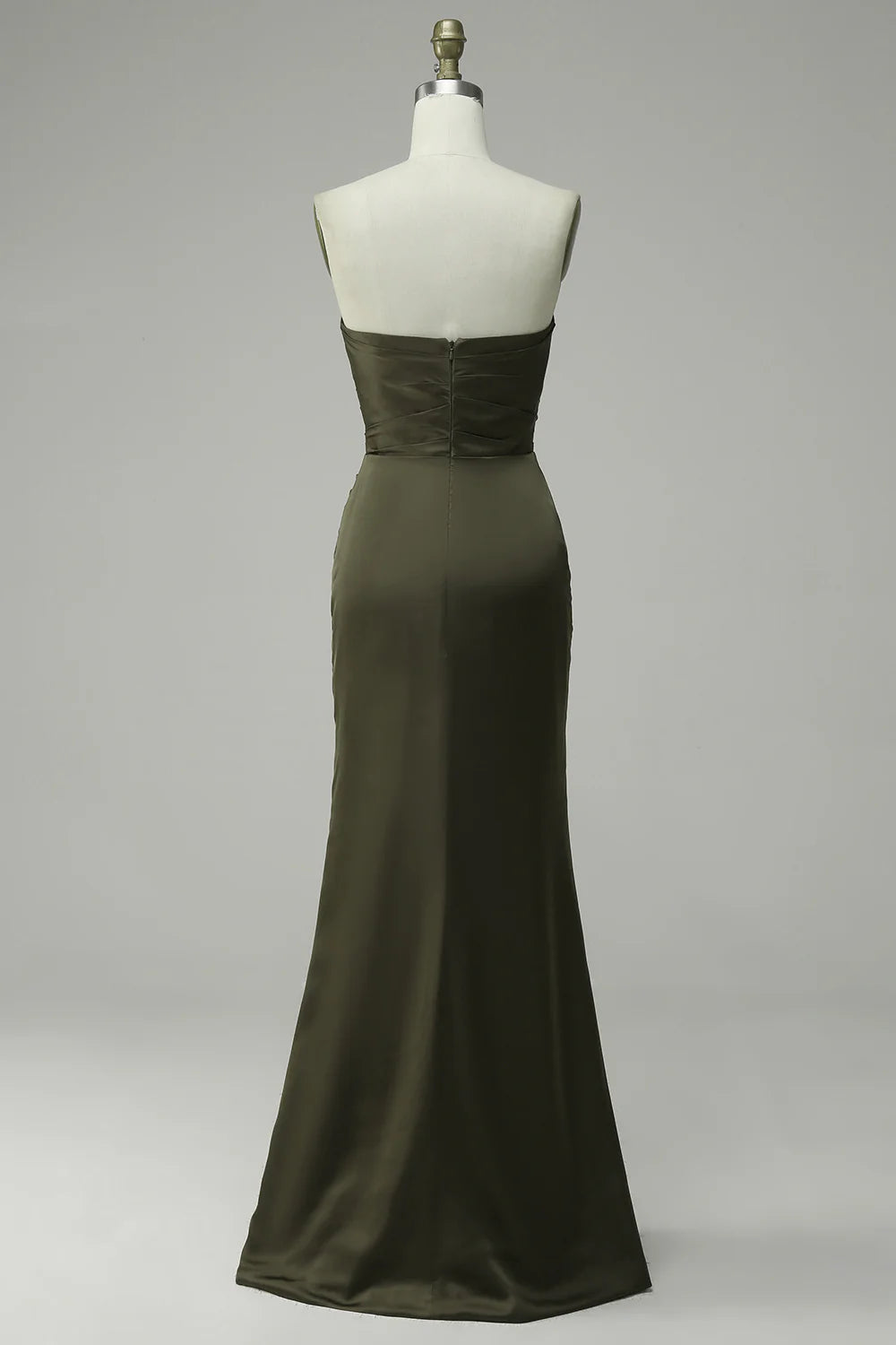 Green elegant strapless satin mermaid slit ball dress