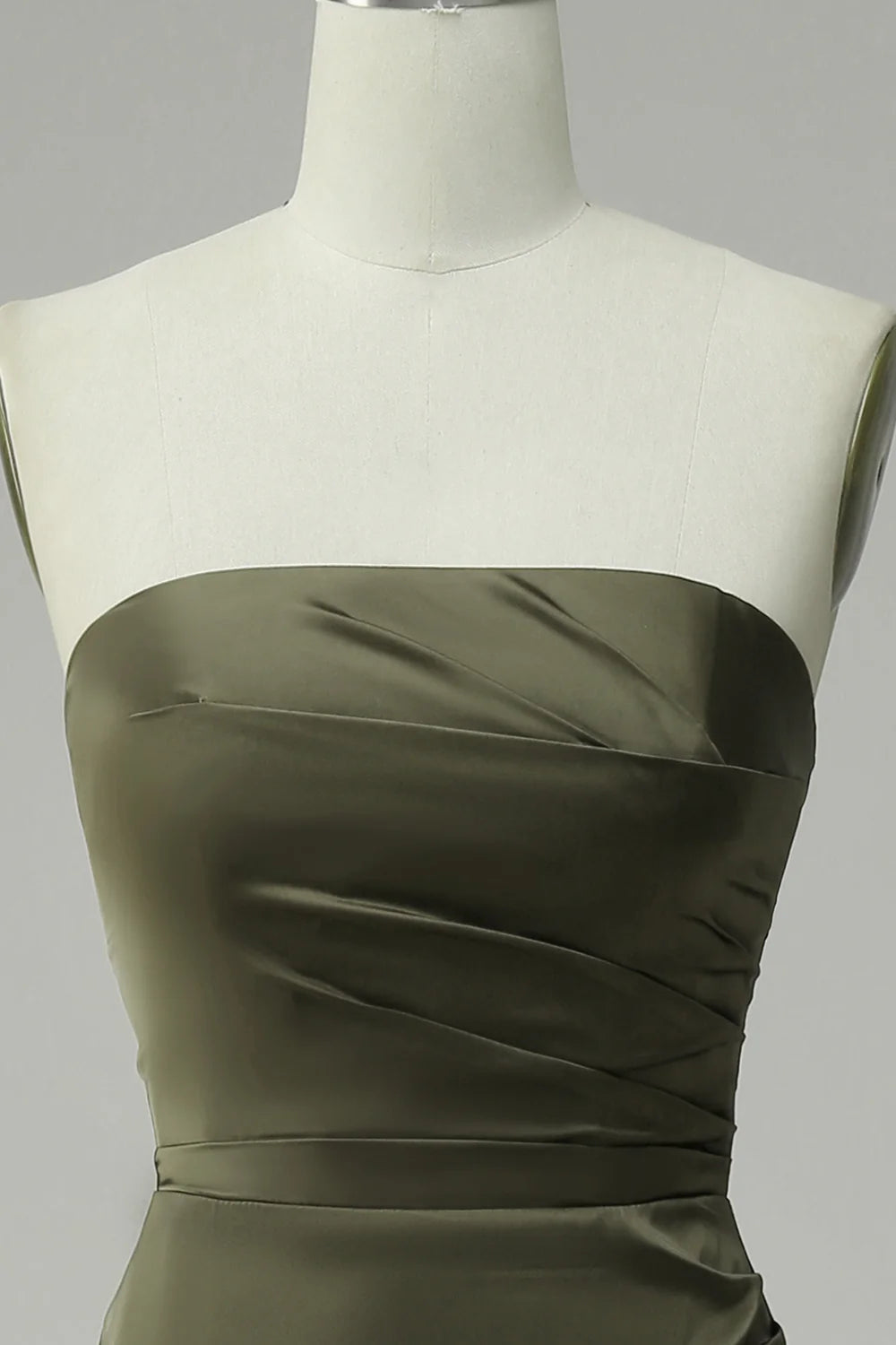 Green elegant strapless satin mermaid slit ball dress