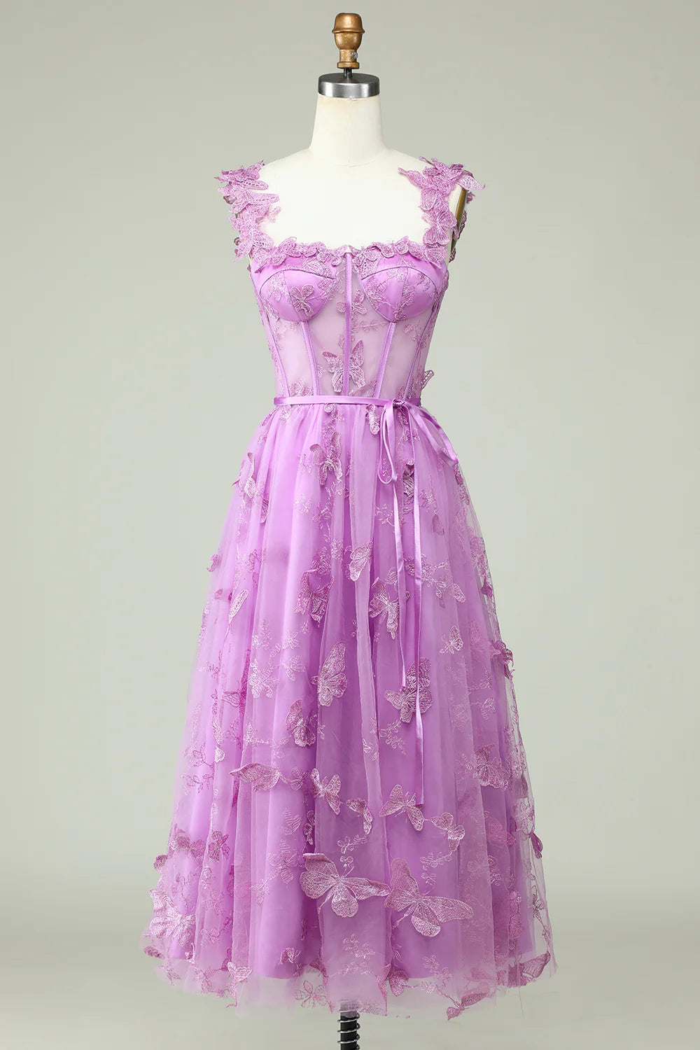 Purple A-shaped Butterfly Application Ball Cocktail Evening Dress