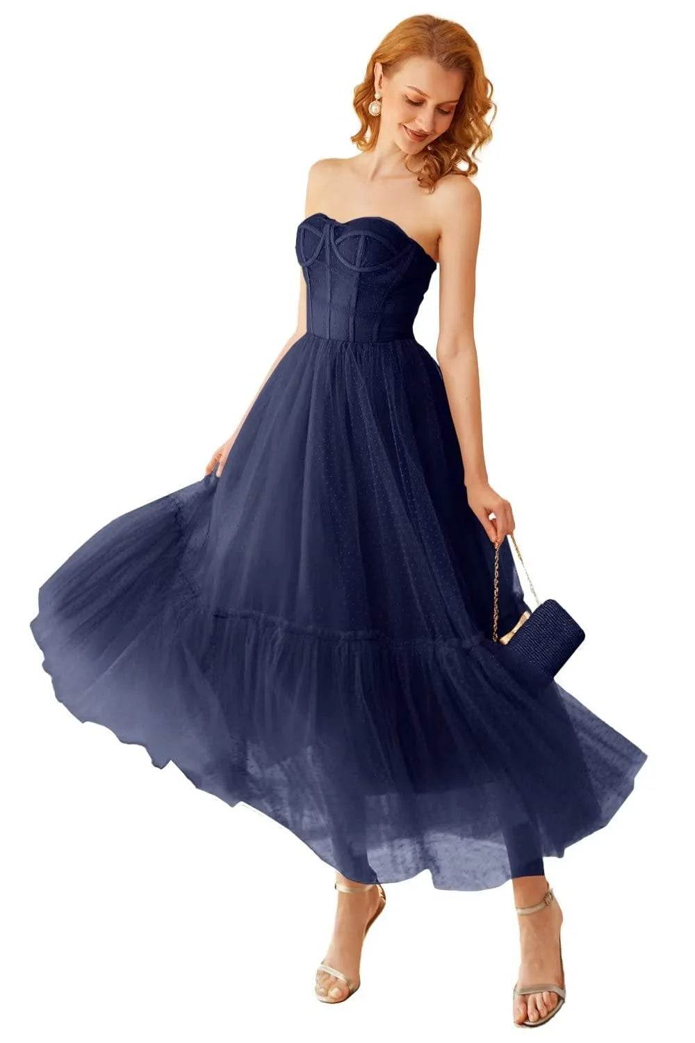 High end khaki polka dot Corset ball slim fit formal dress