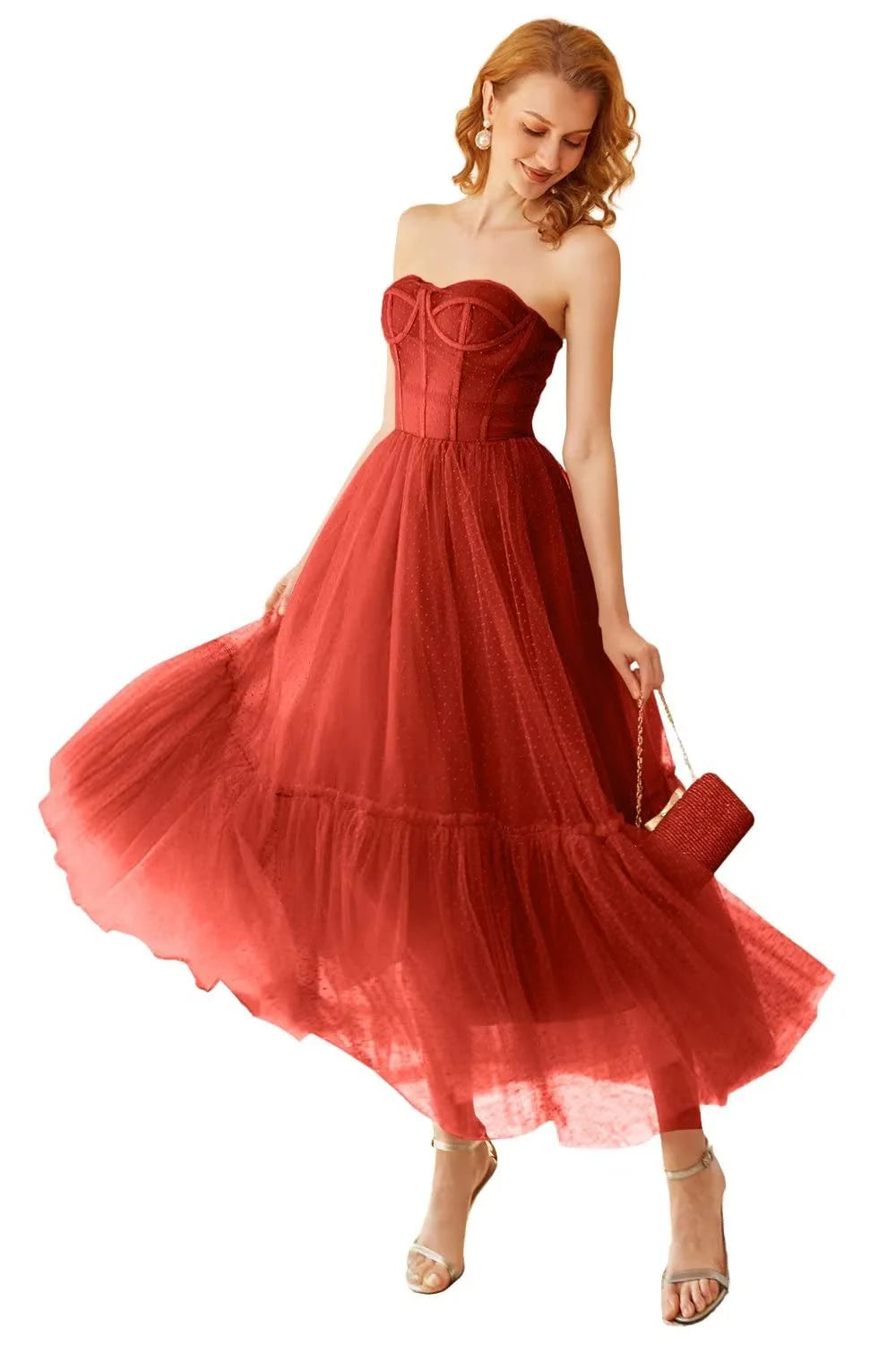 High end khaki polka dot Corset ball slim fit formal dress
