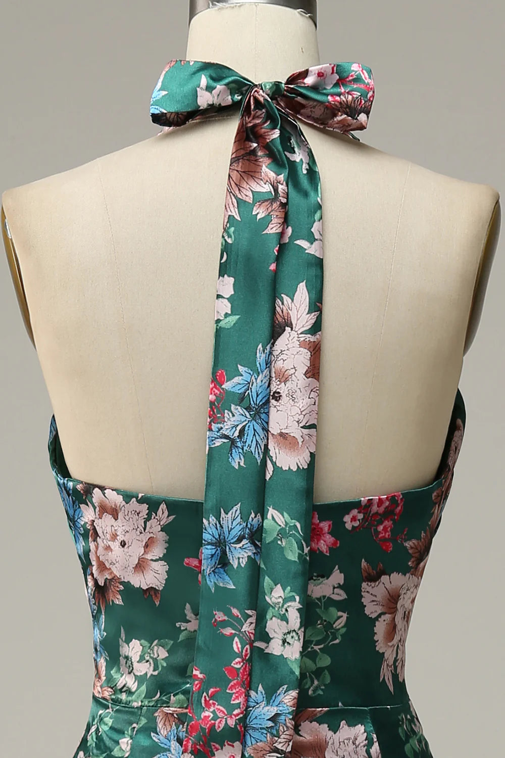 Elegant floral printed Halter satin ball dress