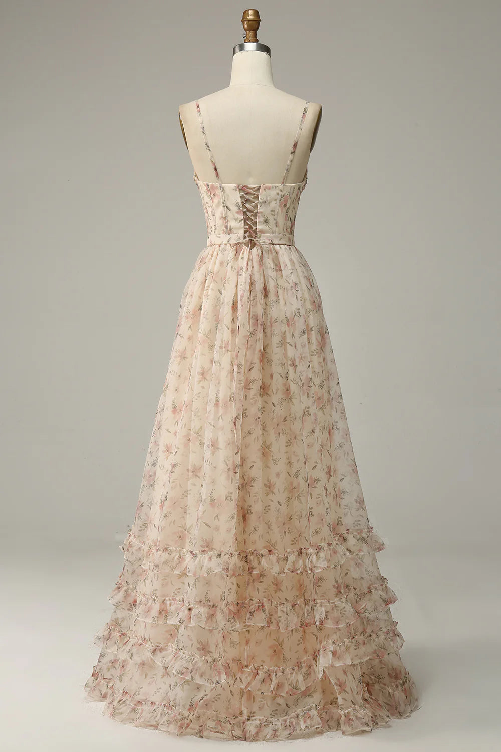 Apricot Flower Elegant A-line Printed Split Ball Dress