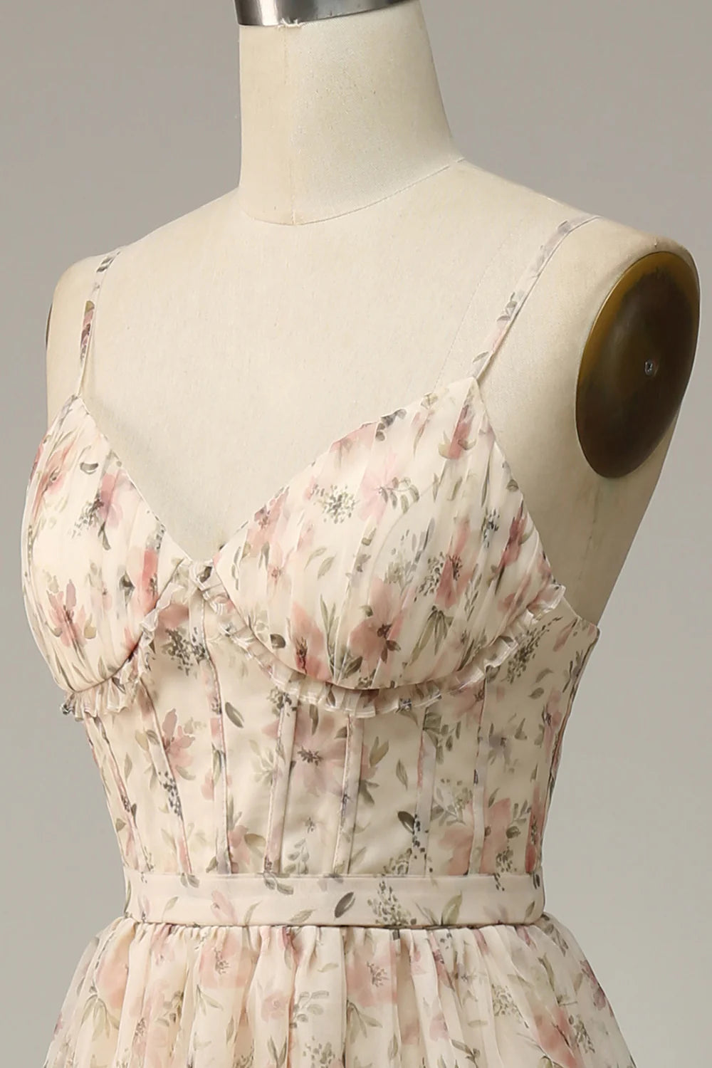 Apricot Flower Elegant A-line Printed Split Ball Dress