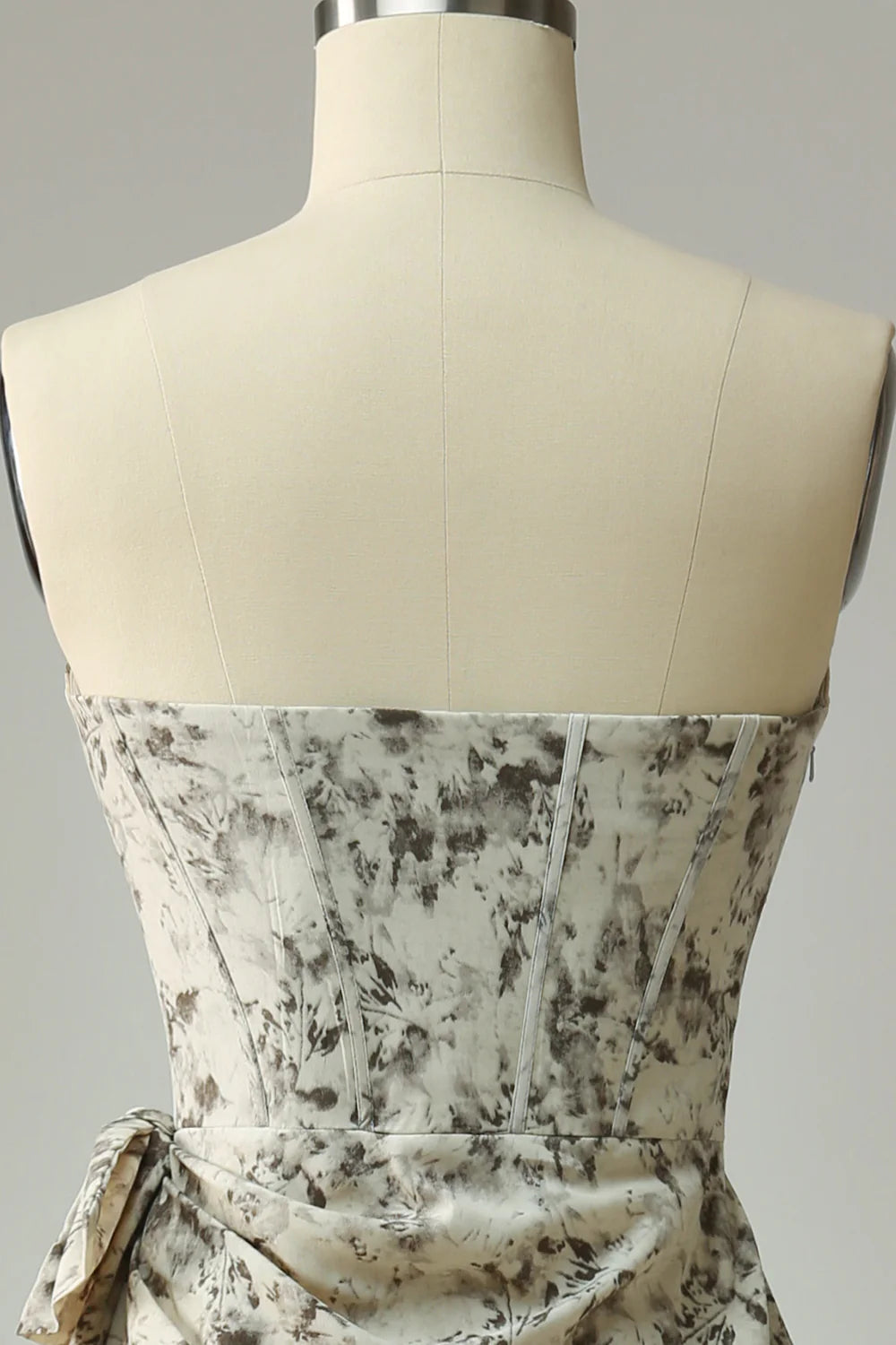 Tan Sweet Sweetheart Grey Print Belt Fitted Bridesmaid Dress