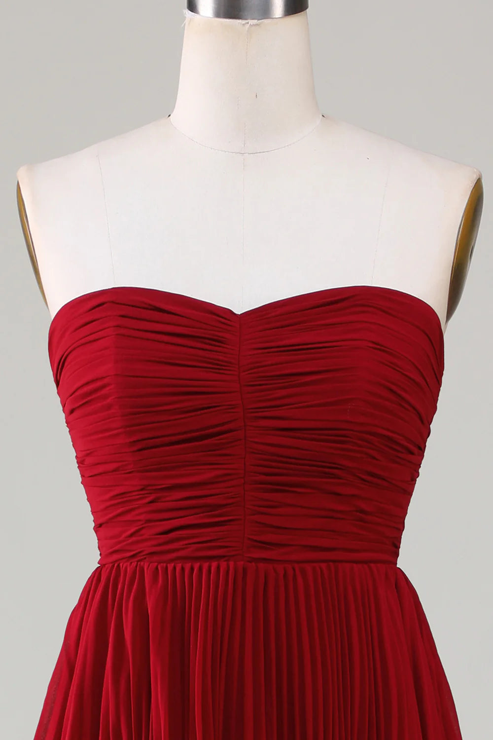 Sexy strapless layered Burgundy long bridesmaid dress