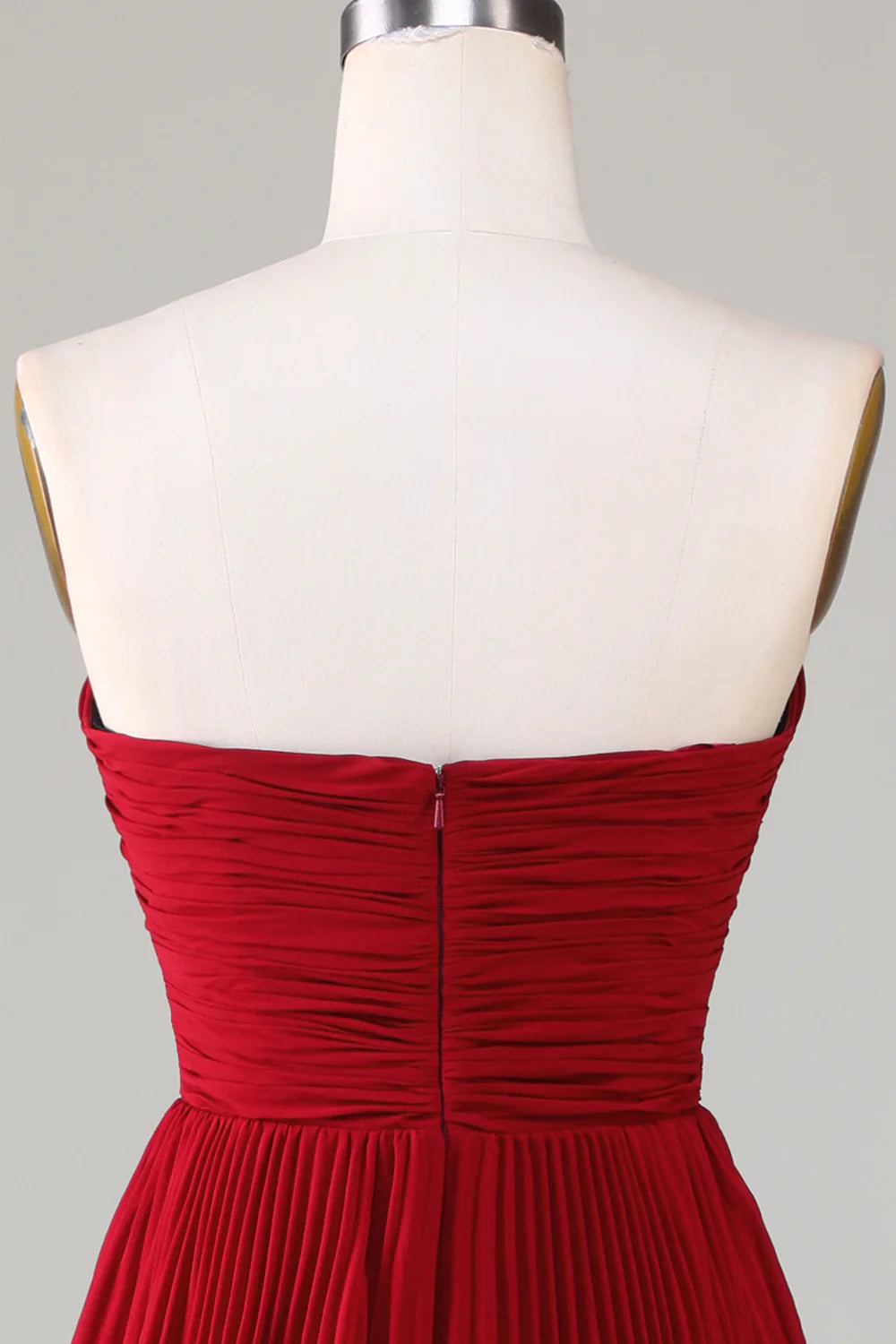 Sexy strapless layered Burgundy long bridesmaid dress