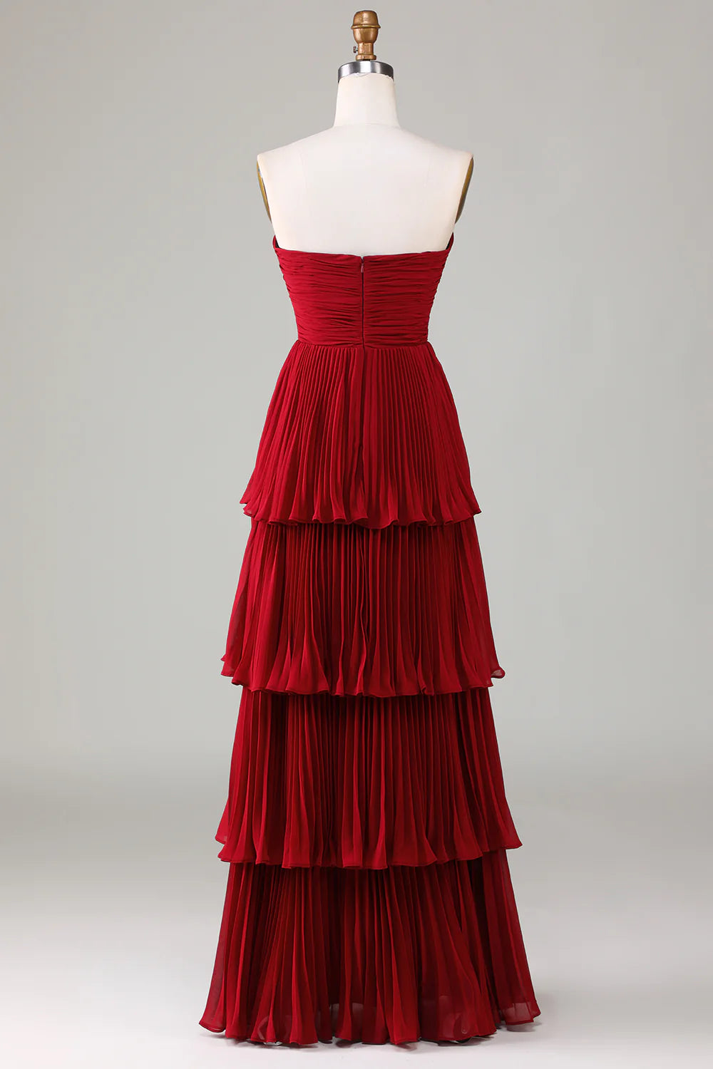 Sexy strapless layered Burgundy long bridesmaid dress