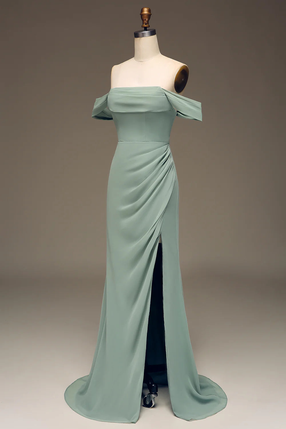 Sexy Off Shoulder Set Chiffon Pleated Long Fit Bridesmaid Dress