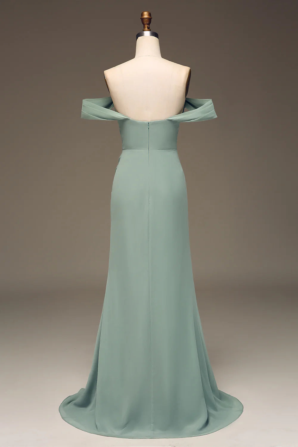 Sexy Off Shoulder Set Chiffon Pleated Long Fit Bridesmaid Dress