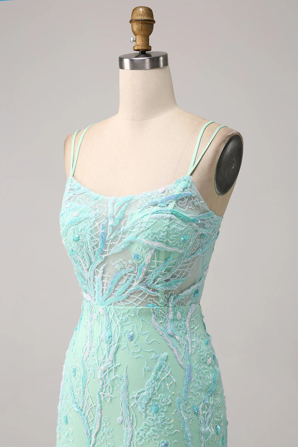 Slim fit mermaid lace up back lilac sequin split ball dress