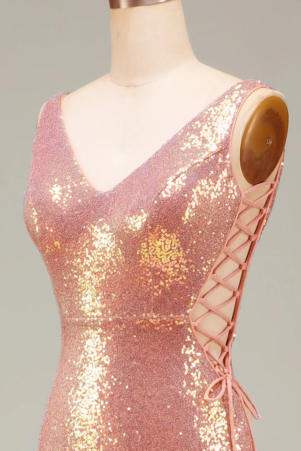 Sparkling powder blusher mermaid prom formal dress