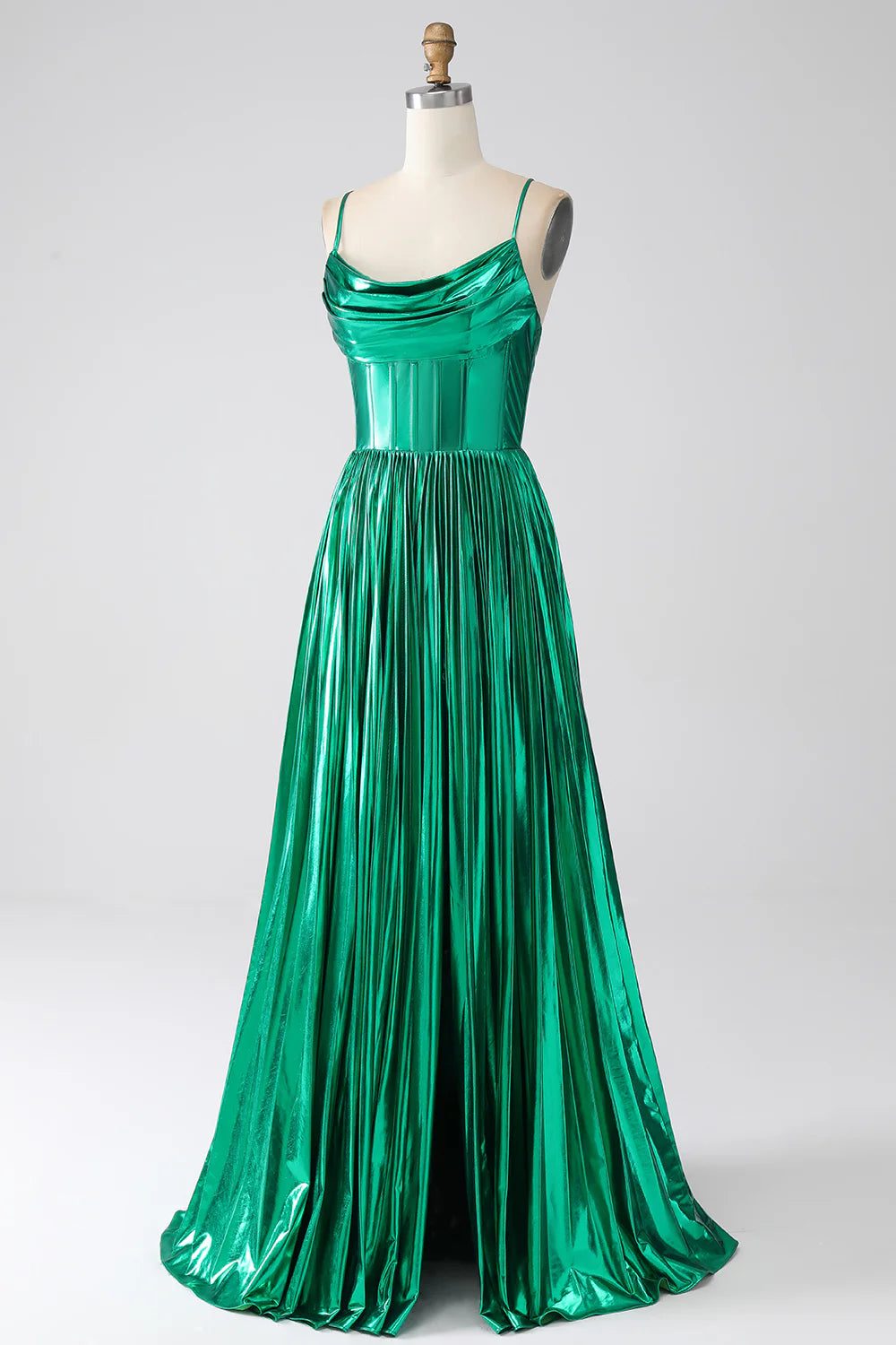 A-line dark green sexy tight fitting corset with slit ball dress