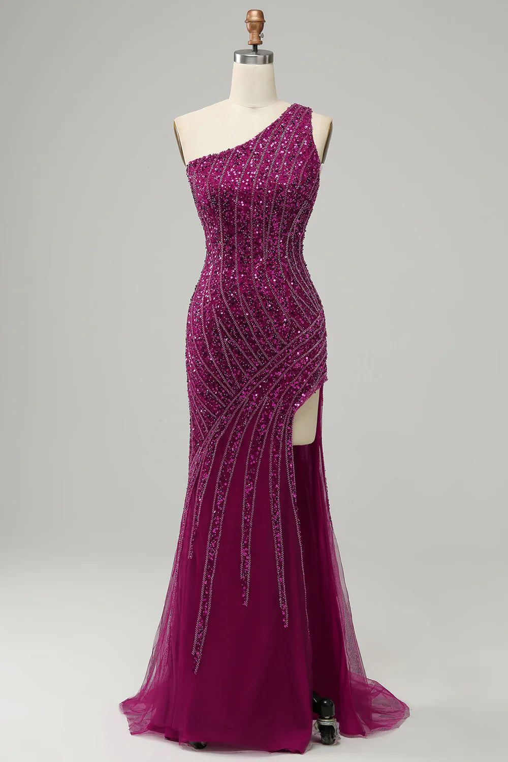 Sexy One Shoulder Sequin Split Prom Cocktail Dress