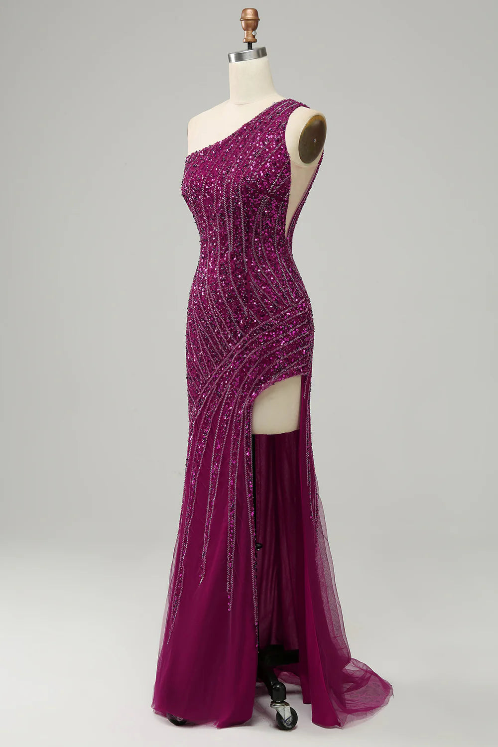 Sexy One Shoulder Sequin Split Prom Cocktail Dress