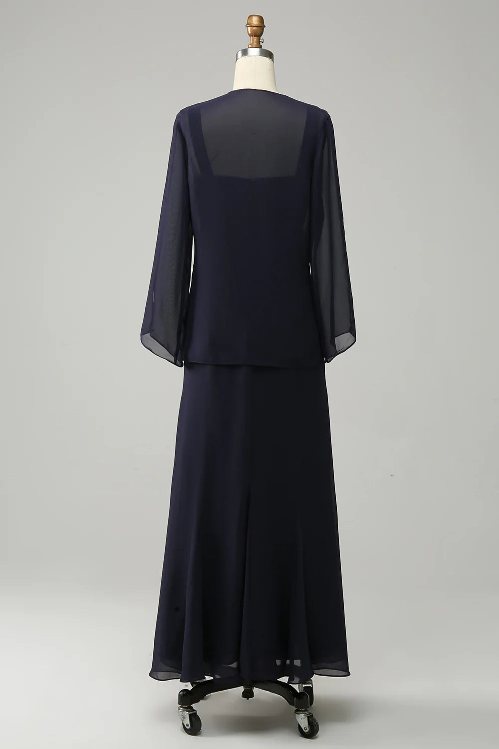 Elegant navy blue two-piece set with sparkling beaded bridal mother dress