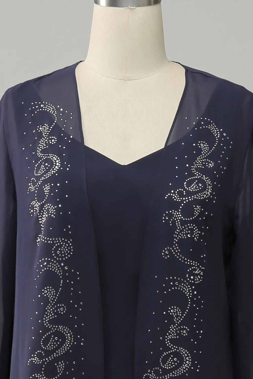 Elegant navy blue two-piece set with sparkling beaded bridal mother dress