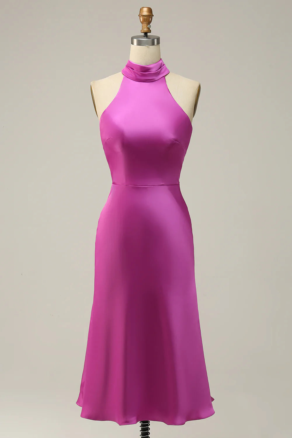 High quality satin purple red elegant slim fitting bridesmaid dress