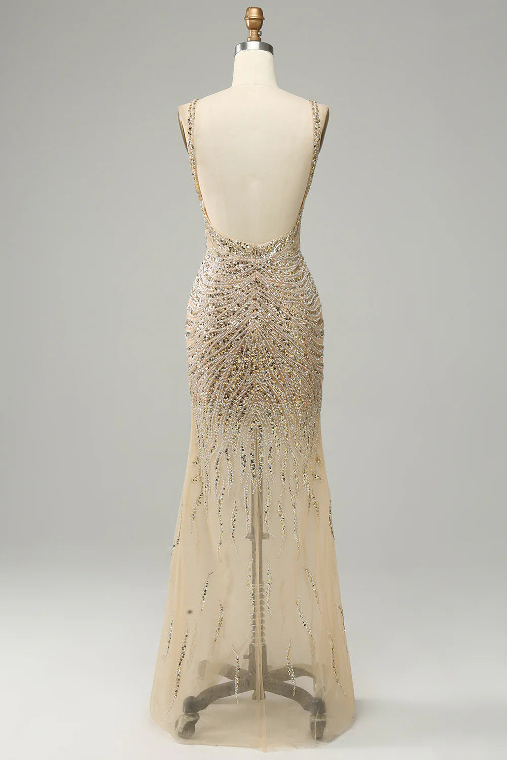 Golden sexy and elegant backless bright sequin ball dress