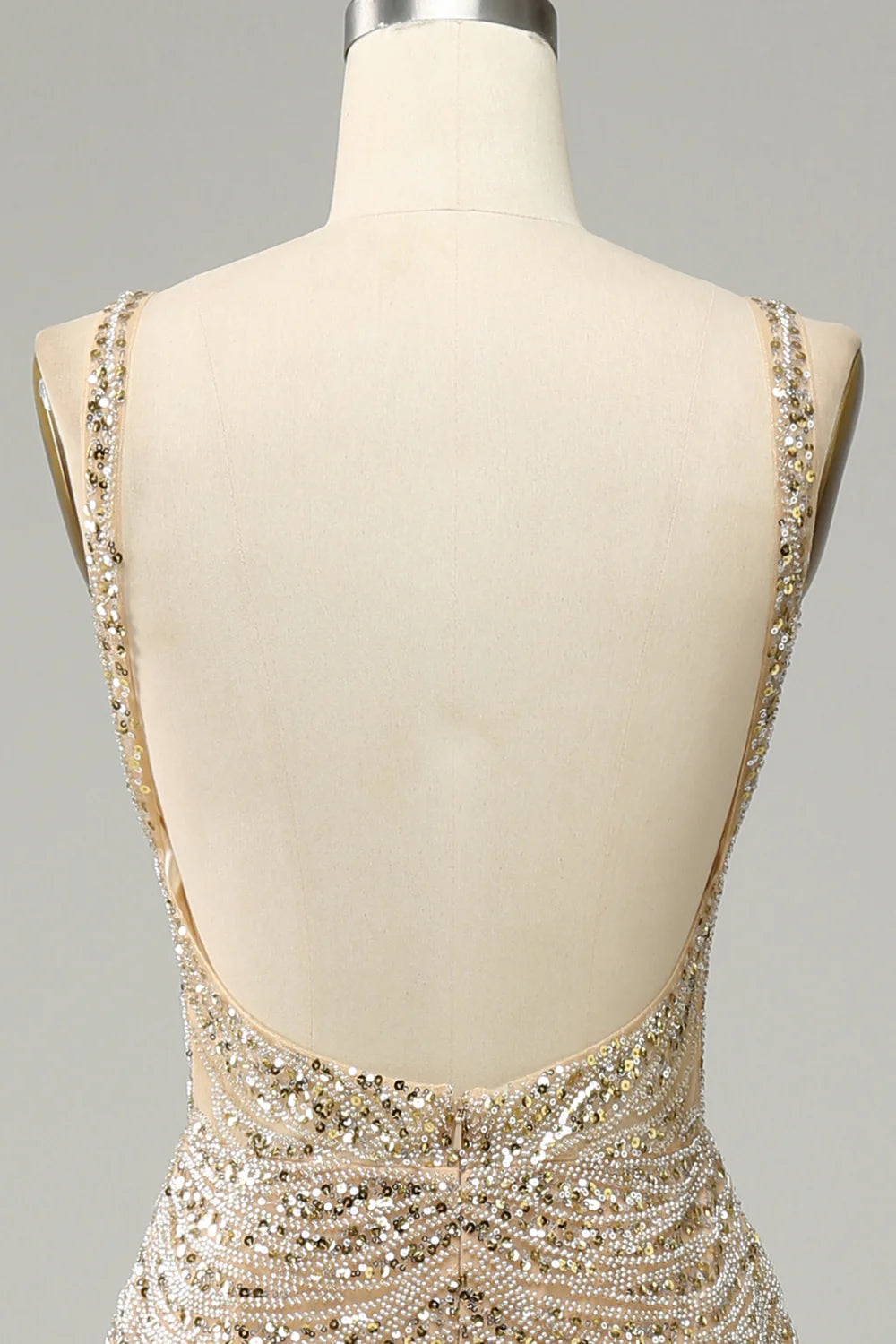 Golden sexy and elegant backless bright sequin ball dress