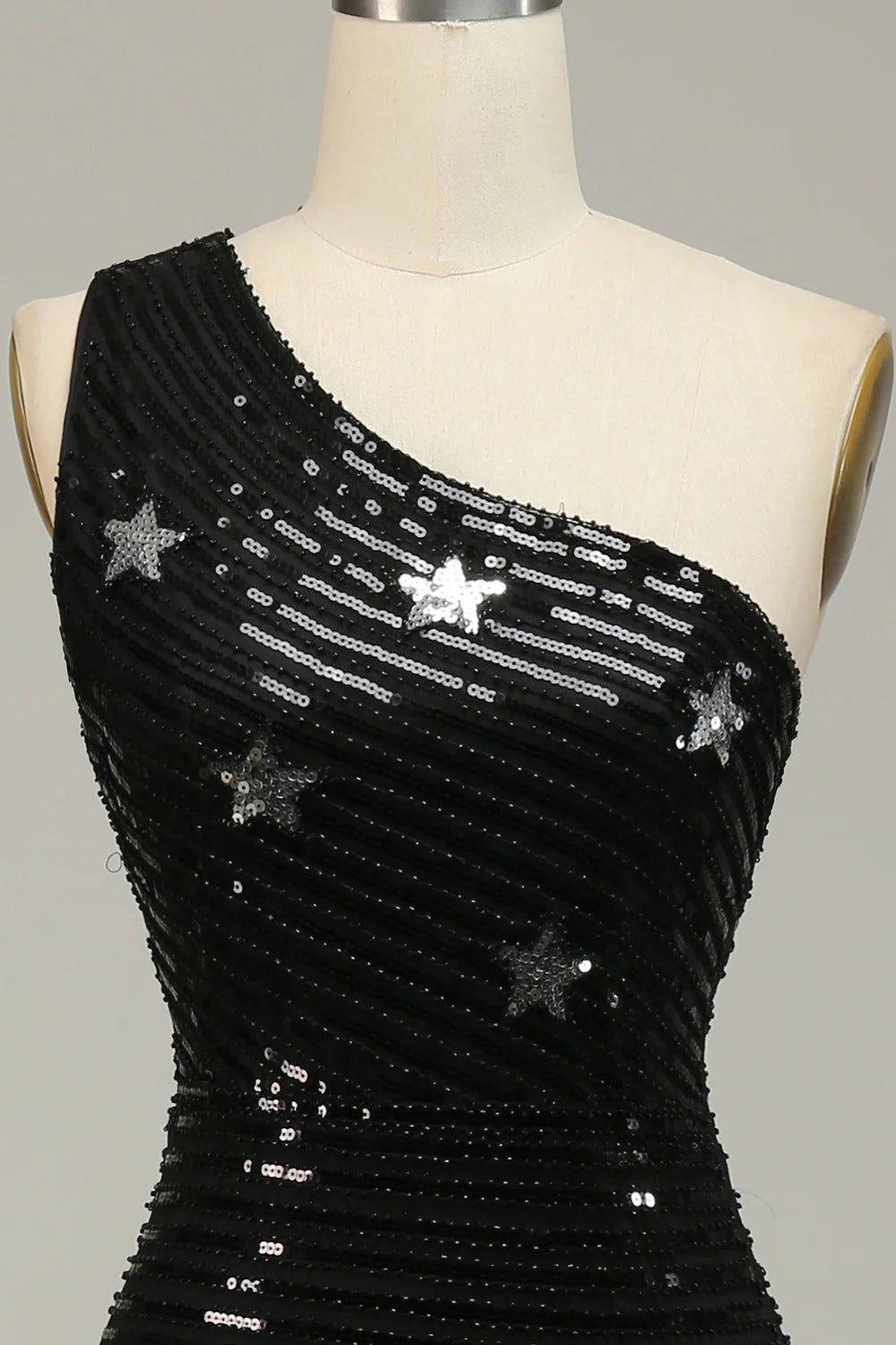 Vivid sequin mermaid sexy one shoulder black celebrity long ball dress