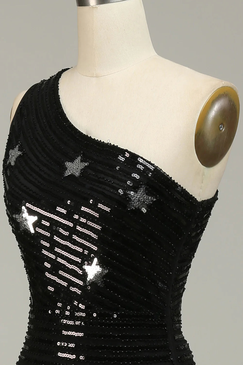 Vivid sequin mermaid sexy one shoulder black celebrity long ball dress