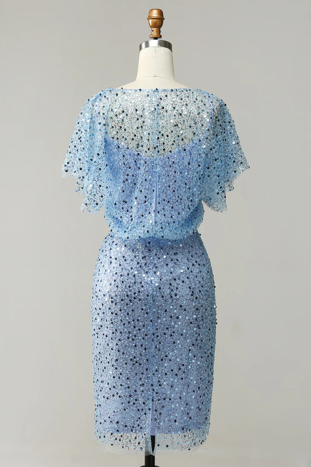 Elegant gray blue sequin wedding dress