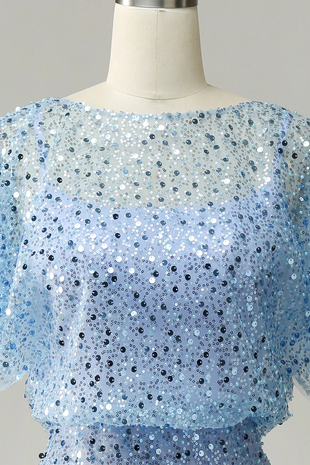 Elegant gray blue sequin wedding dress