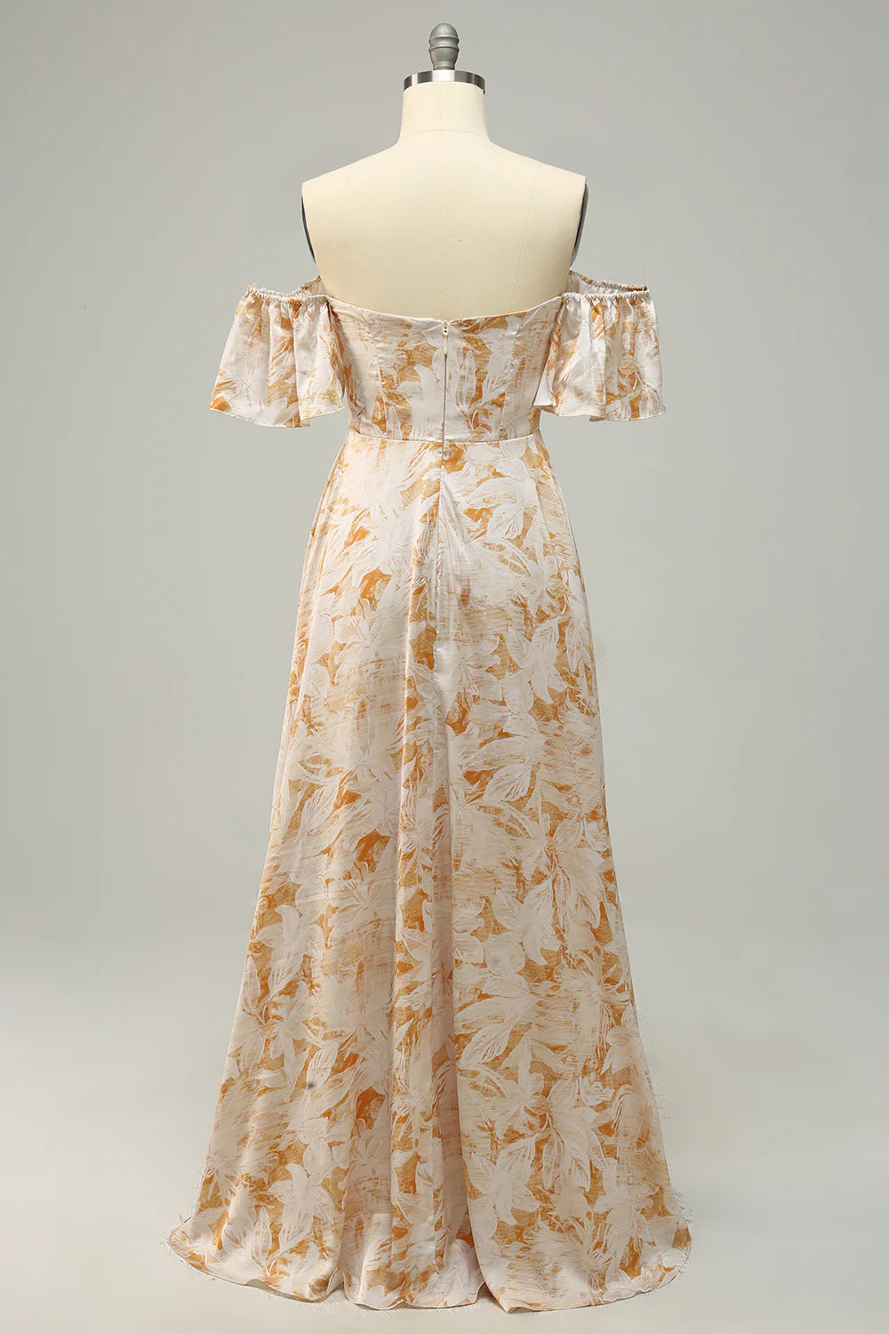 Sexy One Shoulder Yellow Flower Print Plus Size Bridesmaid Dress