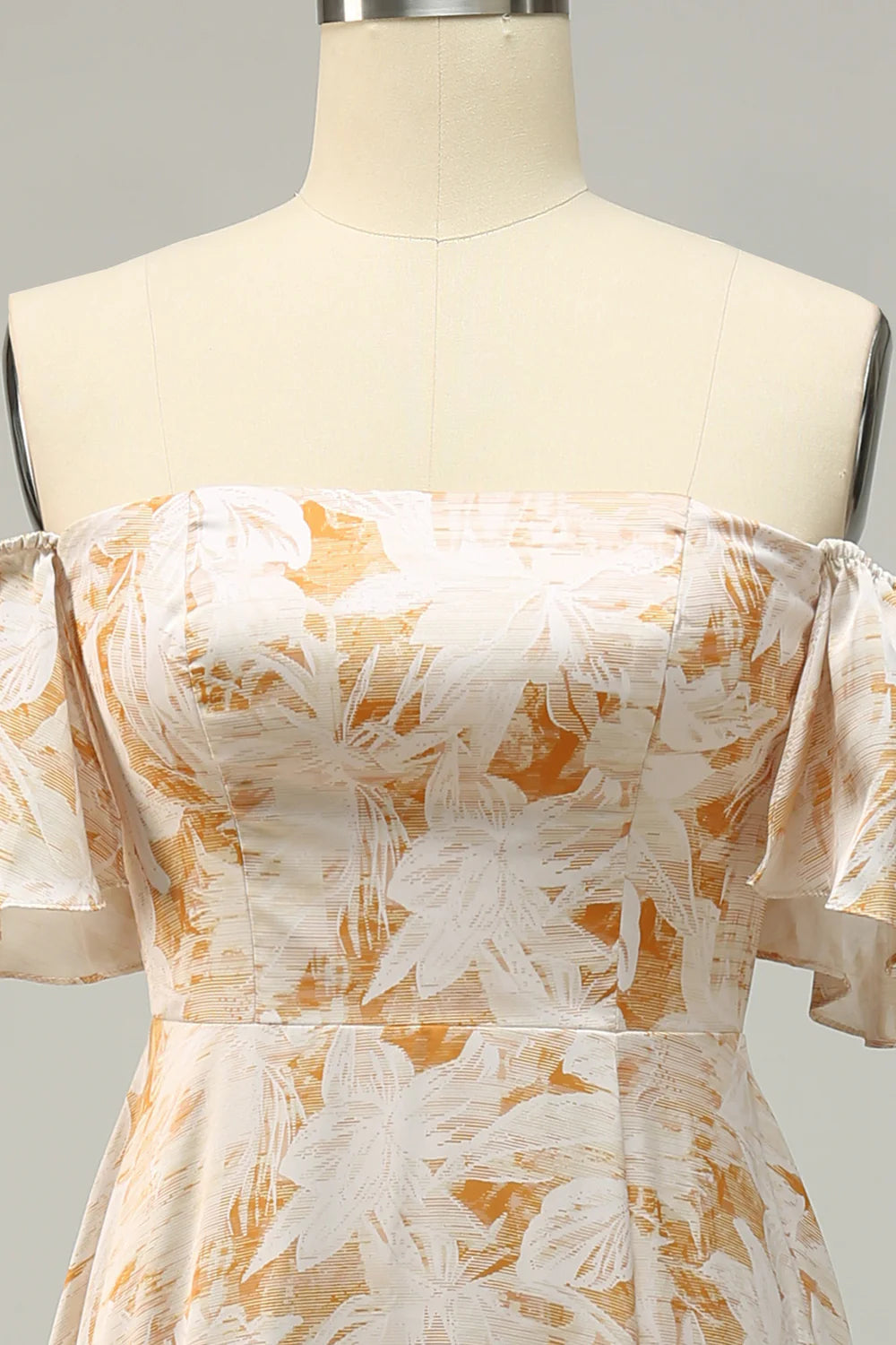 Sexy One Shoulder Yellow Flower Print Plus Size Bridesmaid Dress