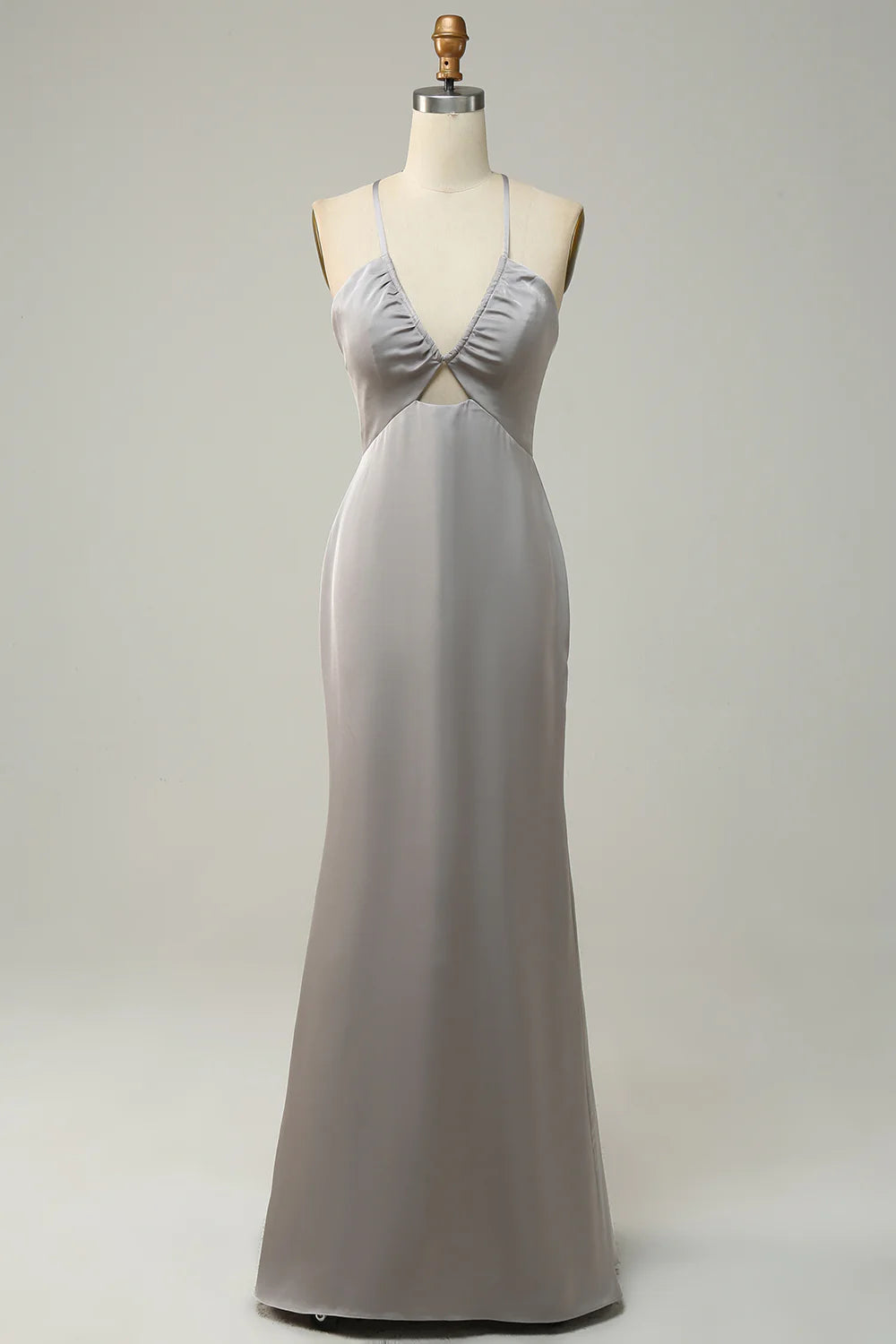 Sweet slim fit mermaid spaghetti strap gray long backless bridesmaid dress