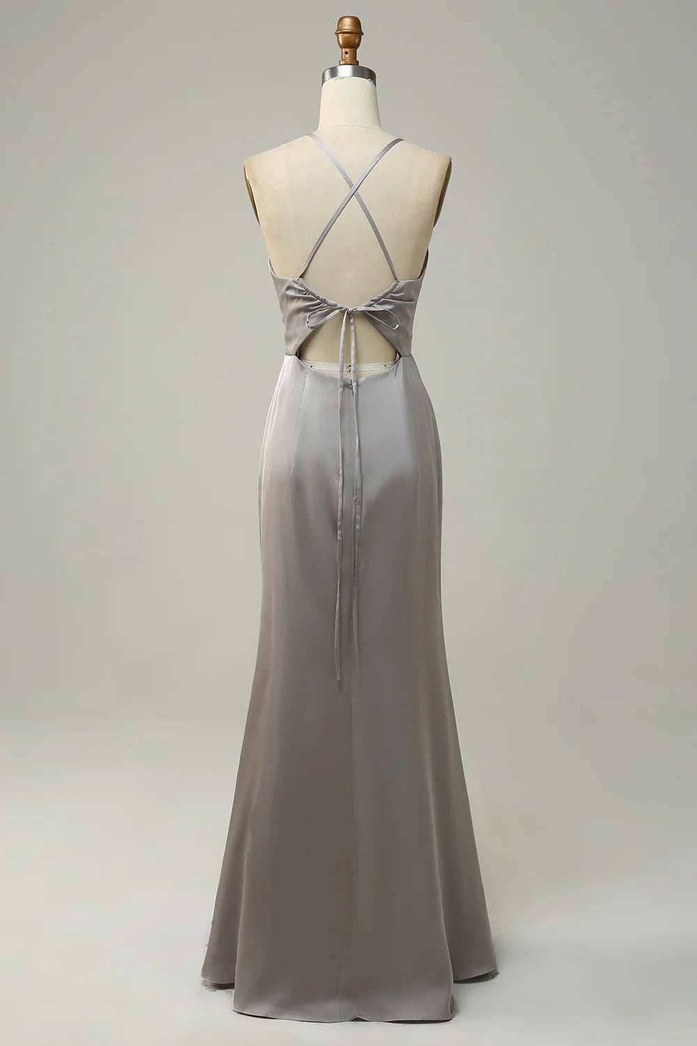 Sweet slim fit mermaid spaghetti strap gray long backless bridesmaid dress