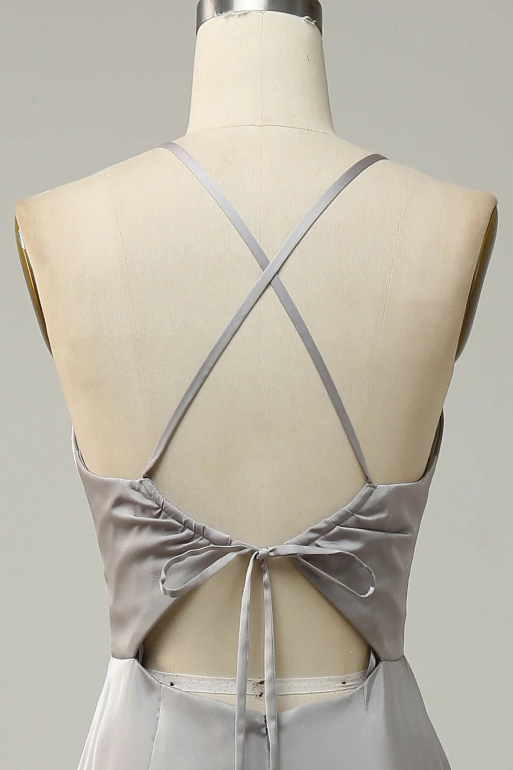 Sweet slim fit mermaid spaghetti strap gray long backless bridesmaid dress