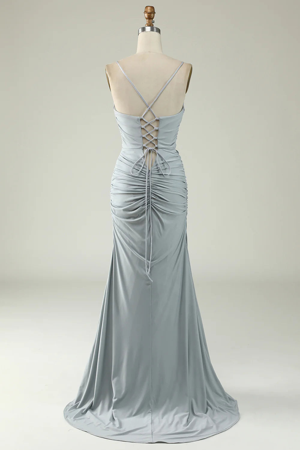 Slim fit mermaid spaghetti strap gray plus size cross back dance dress