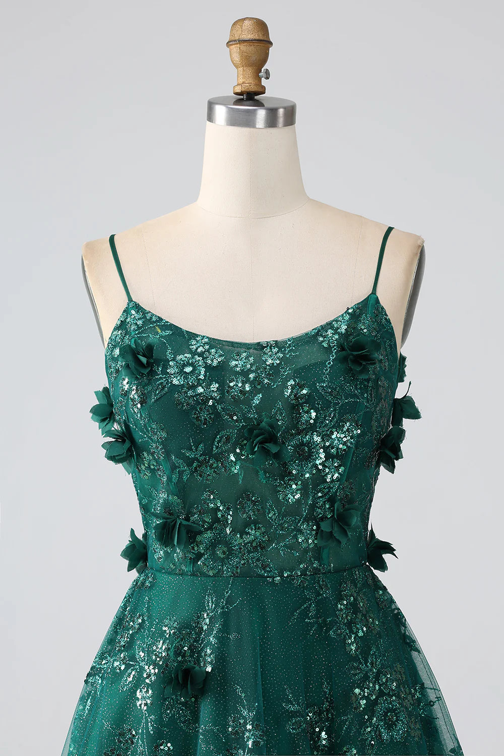 Sparkling Elegant Grey Green Italian Noodle Strap Lace Long Corset Ball Dress