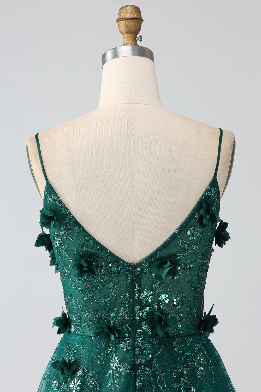 Sparkling Elegant Grey Green Italian Noodle Strap Lace Long Corset Ball Dress