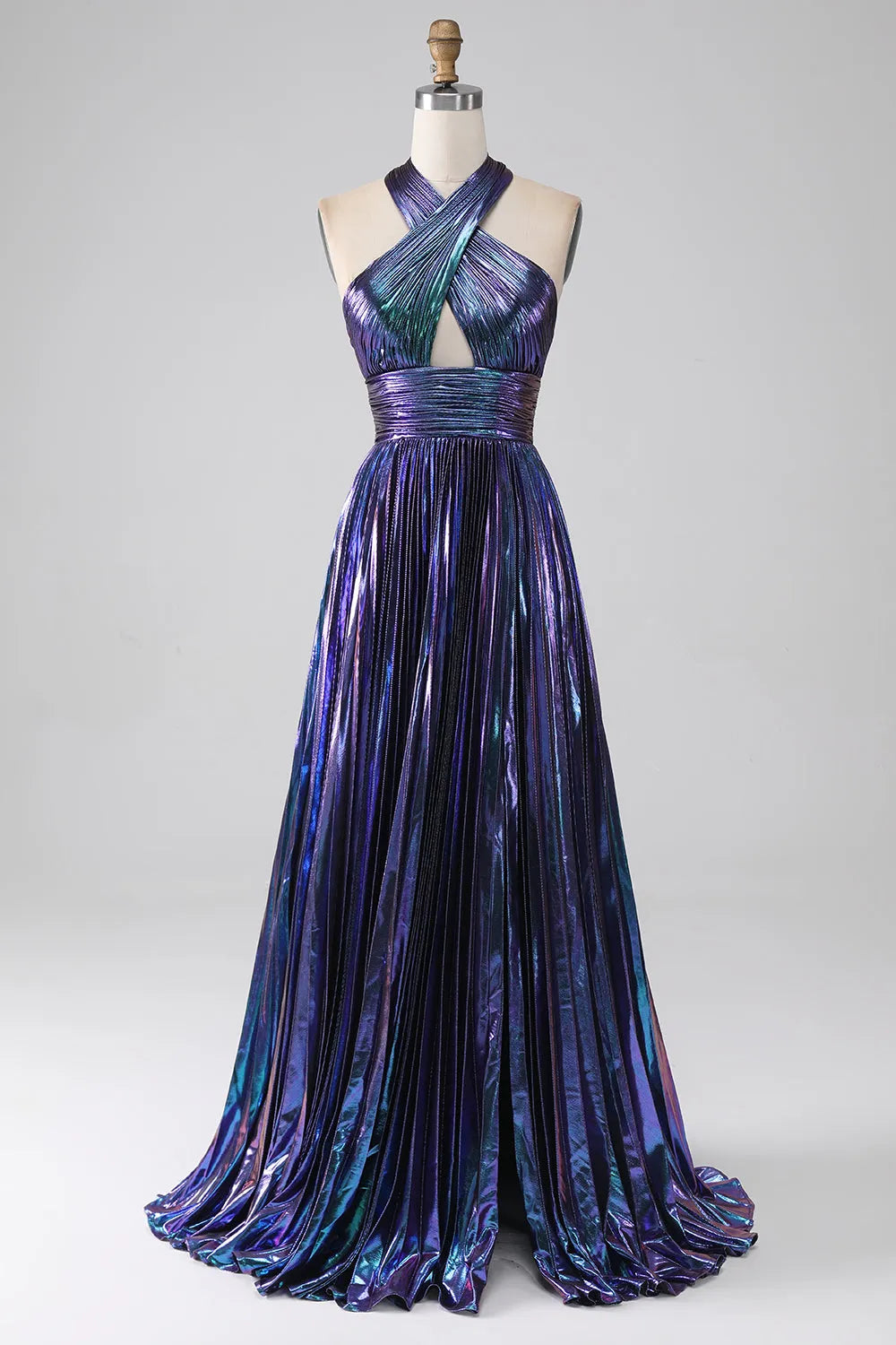 Bright round neck A-line bright long ball dress