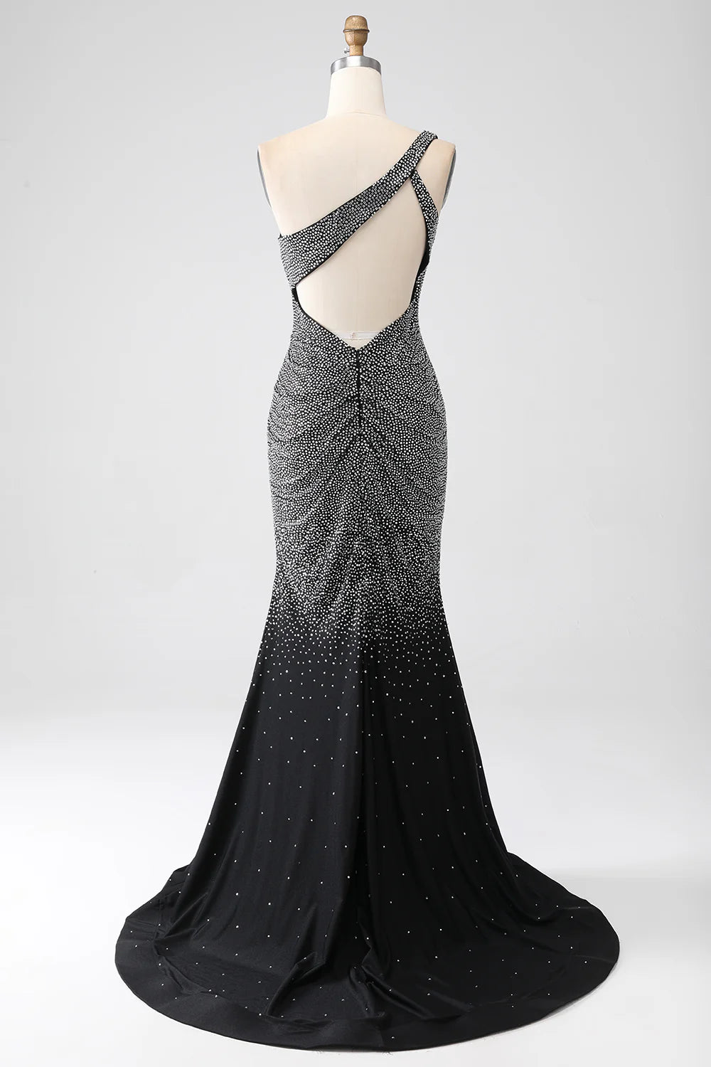 Sparkling and Sexy Black Mermaid One Shoulder Corset Ball Dress