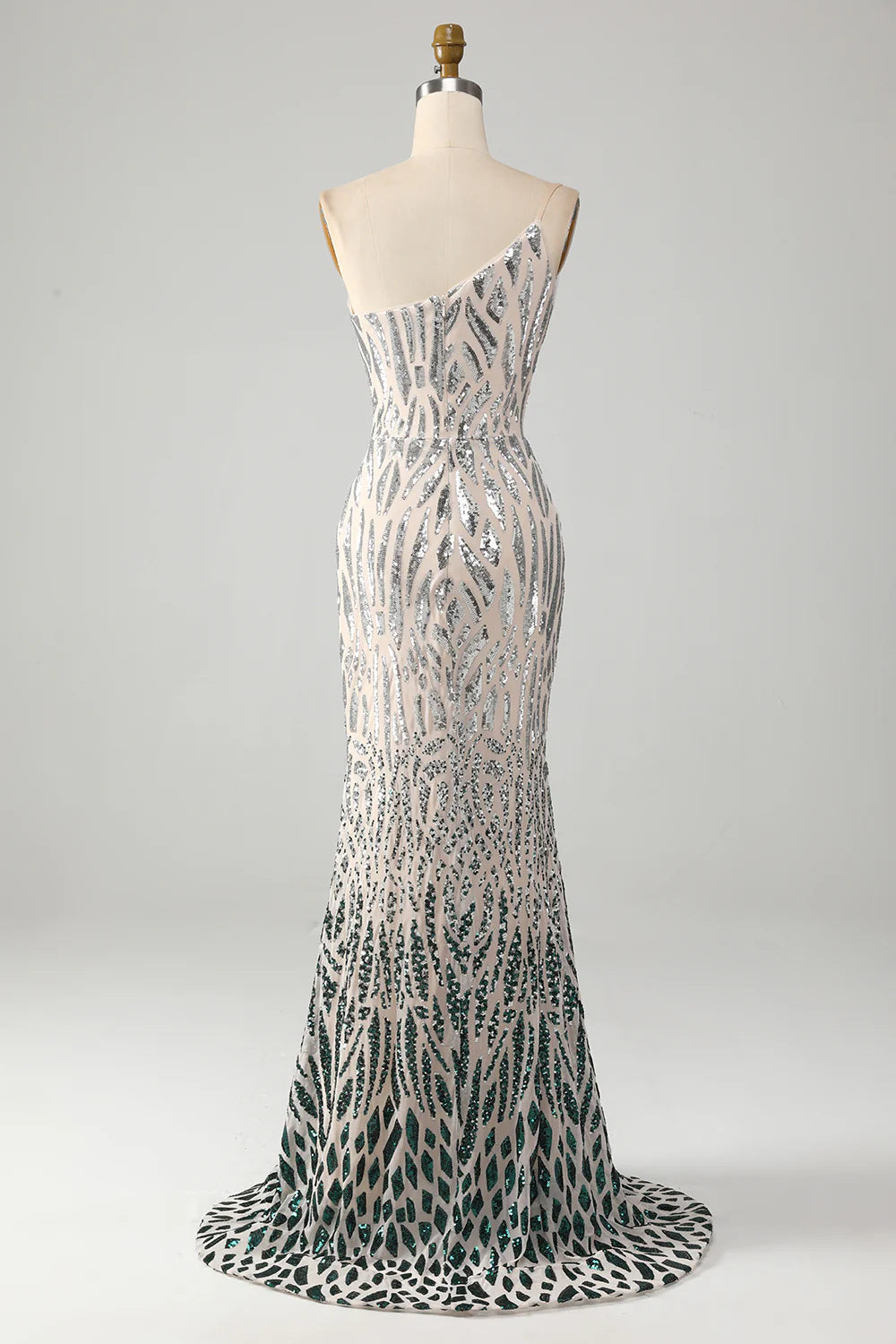 Sparkling and sexy mermaid one shoulder dark green sequin long ball dress