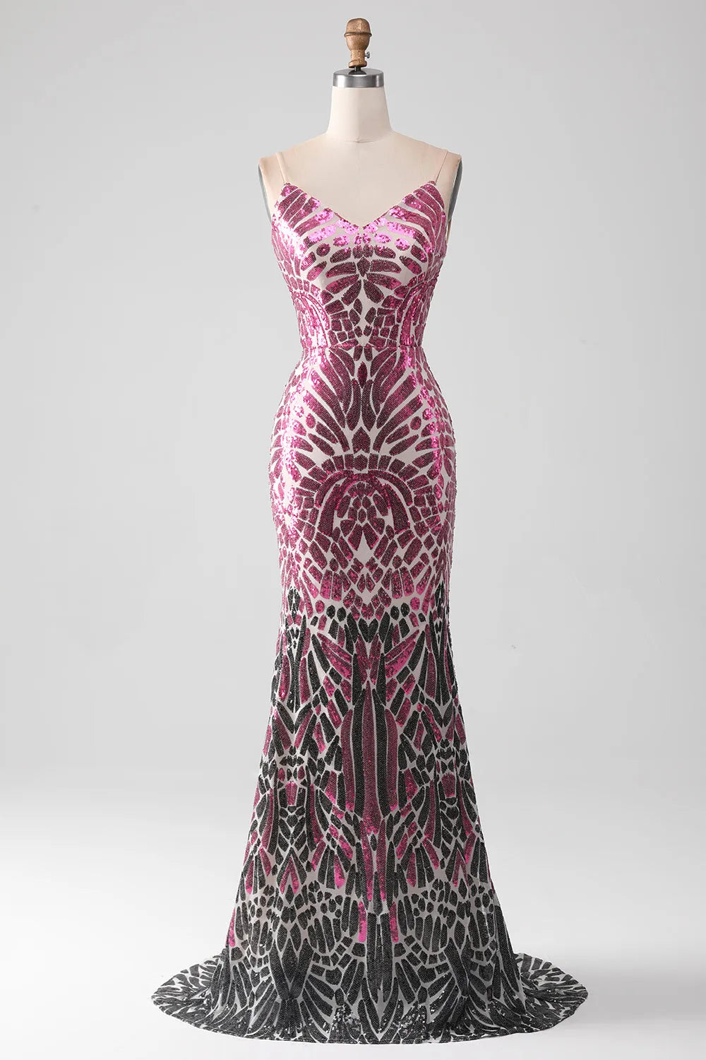 Pink Elegant Shiny Fashion Sequin Mermaid Backless Long Ball Dress